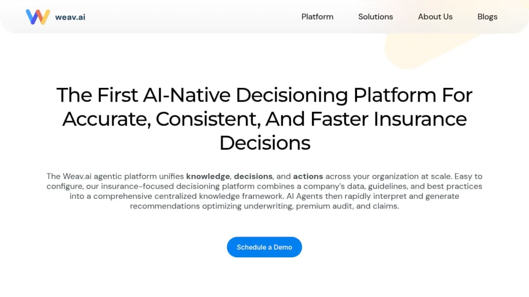 Weav.ai | Agentic AI platform purpose built for Insurance screenshot