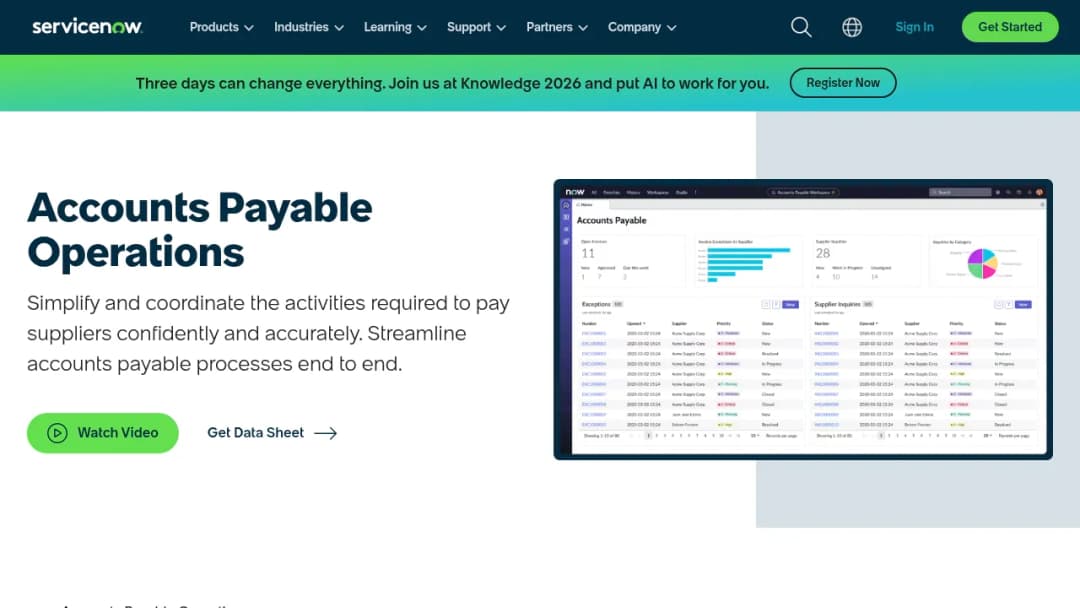 ServiceNow Accounts Payable Operations screenshot