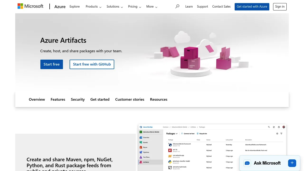 Microsoft Azure Artifacts screenshot