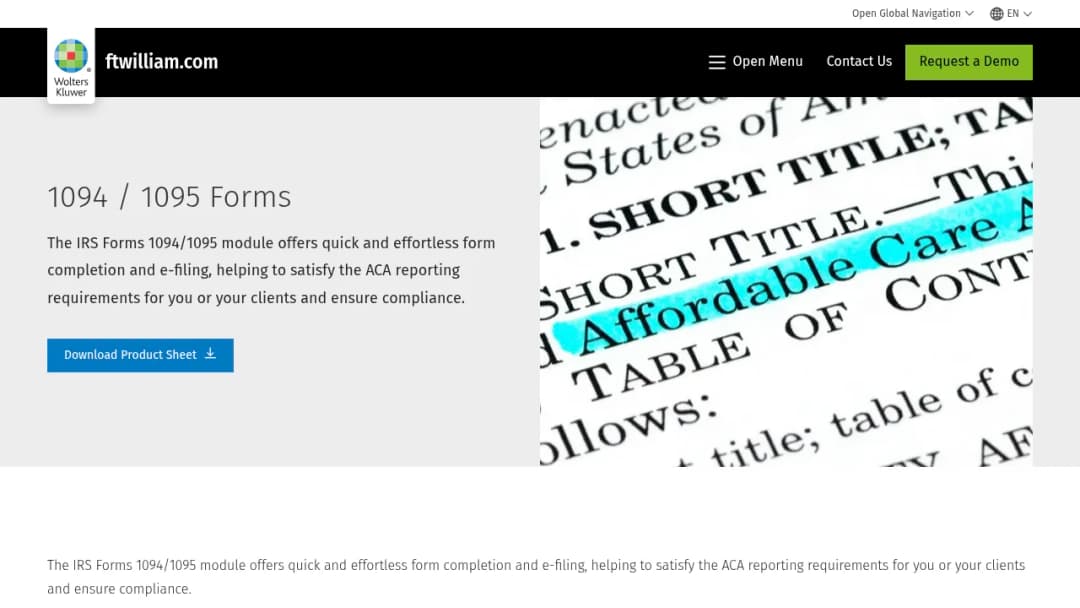 Wolters Kluwer 1094 / 1095 Forms screenshot