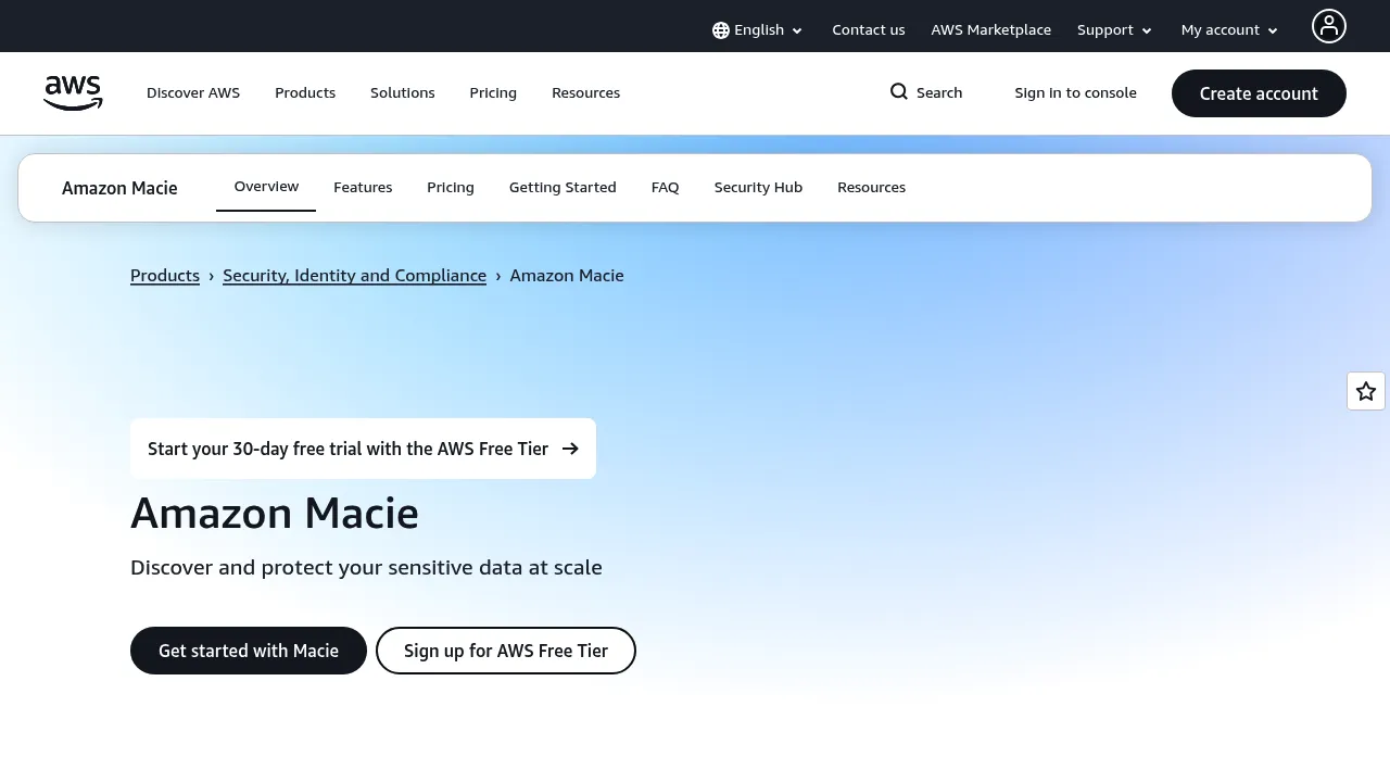 Amazon Macie screenshot