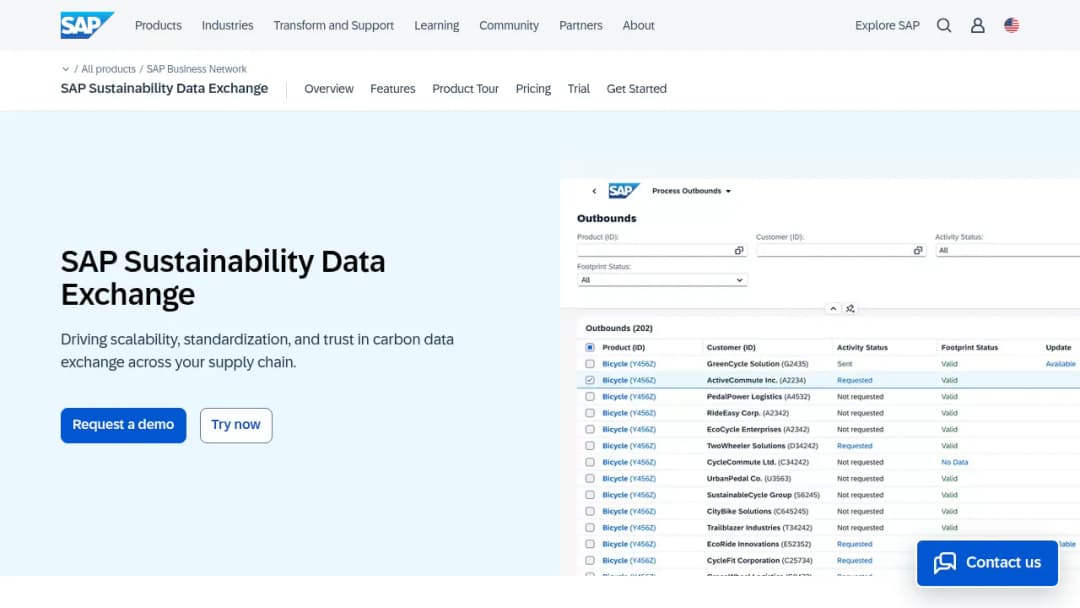 SAP Sustainability Data Exchange screenshot