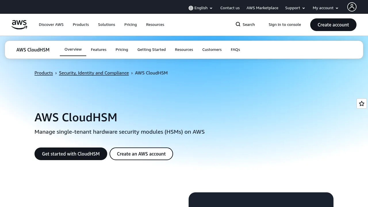 AWS CloudHSM screenshot