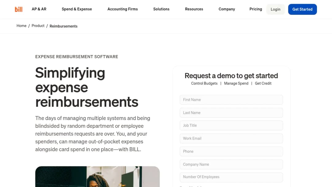 Bill.com Reimbursements screenshot