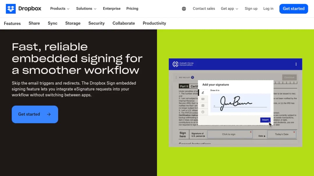 Dropbox Embedded signature screenshot