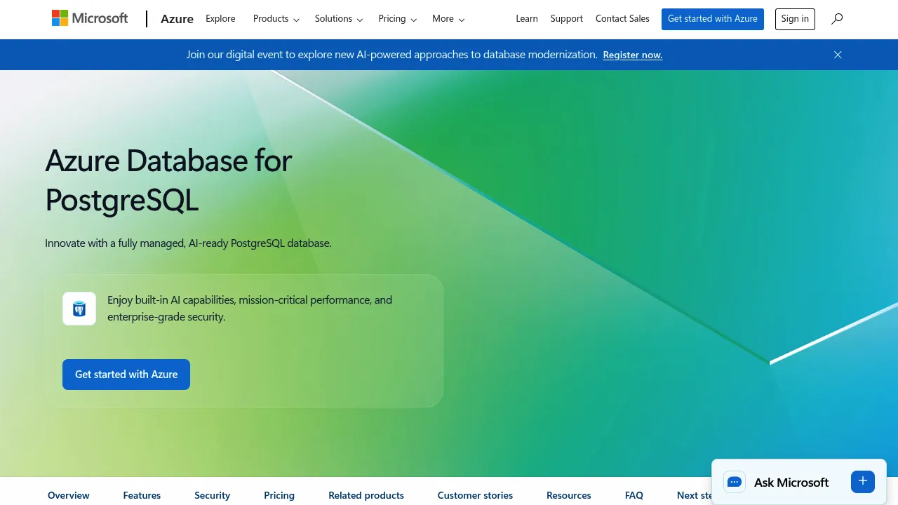 Azure Database for PostgreSQL screenshot