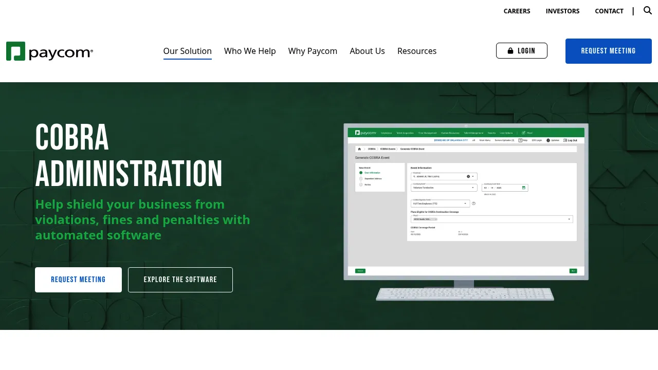 Paycom COBRA Administration screenshot