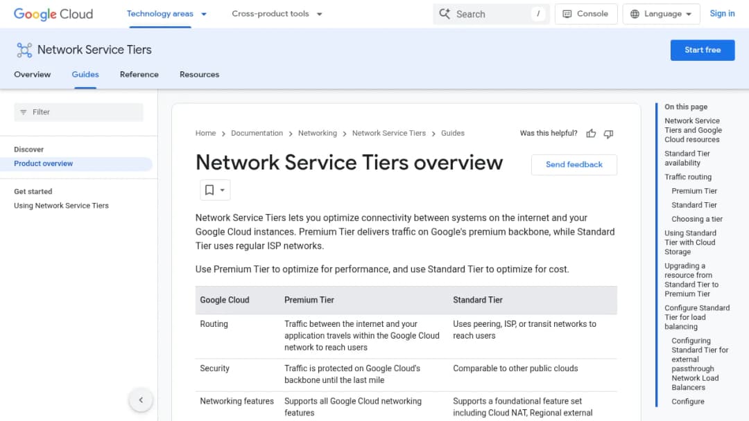 Network Service Tiers screenshot