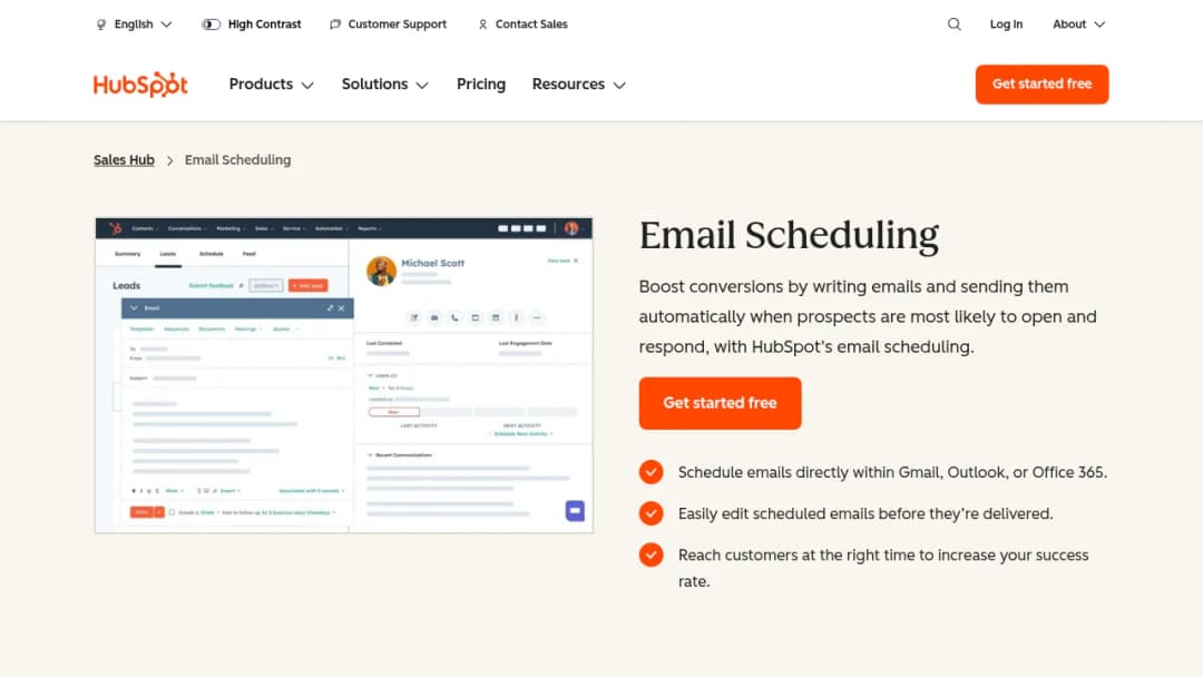 HubSpot Email Scheduling screenshot