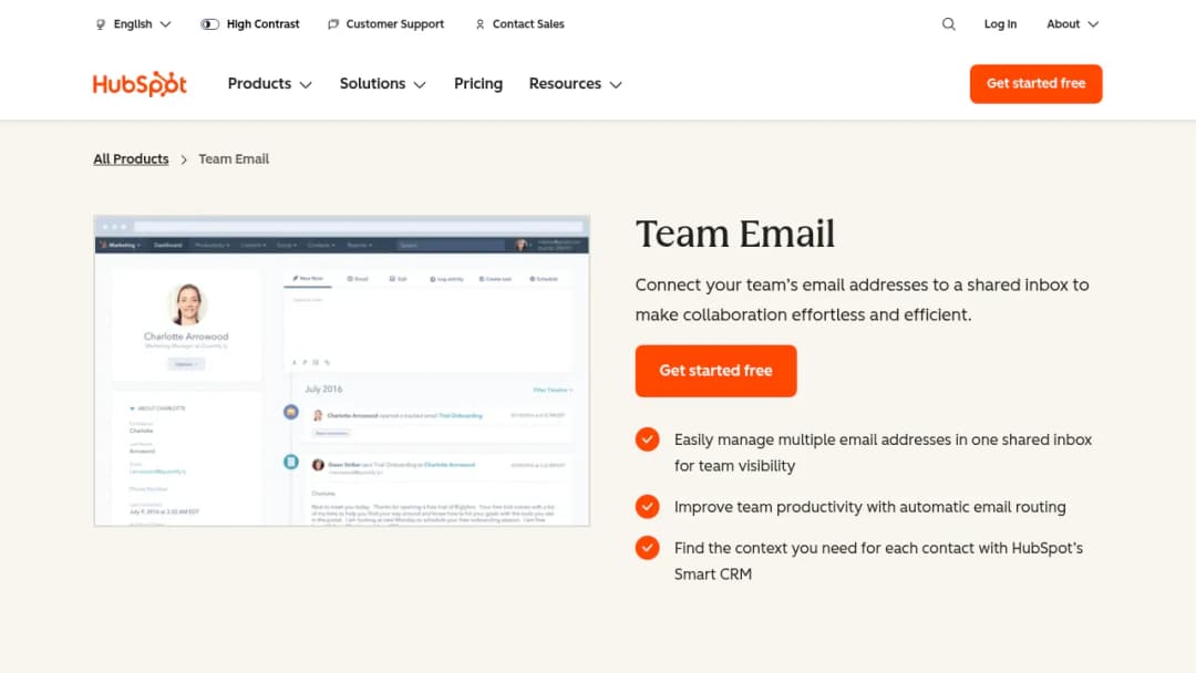 HubSpot Team Email screenshot