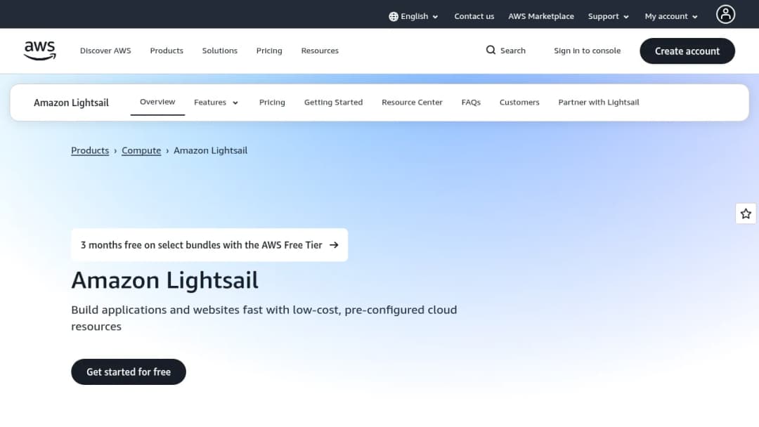 Amazon Lightsail screenshot