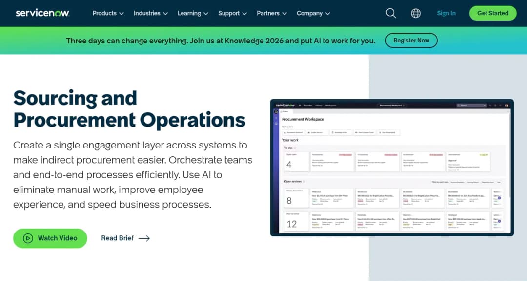 ServiceNow Sourcing and Procurement Operations screenshot
