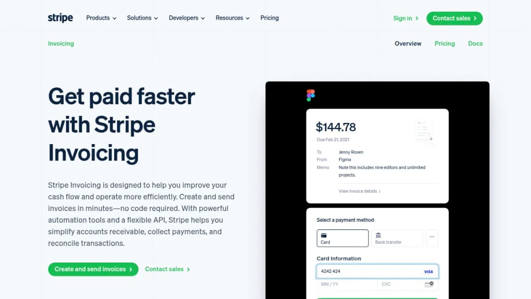 Stripe Invoicing screenshot