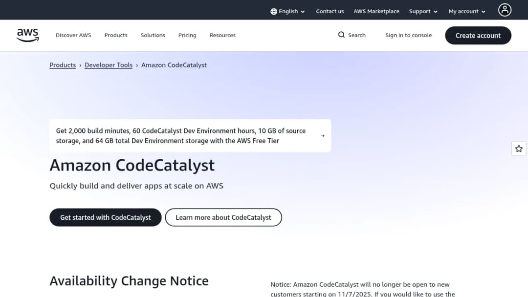 Amazon CodeCatalyst screenshot