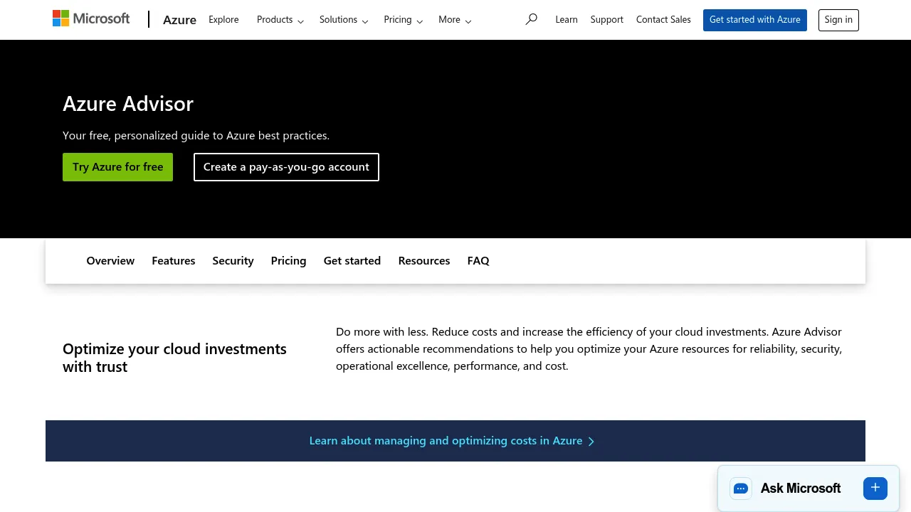 Azure Advisor screenshot
