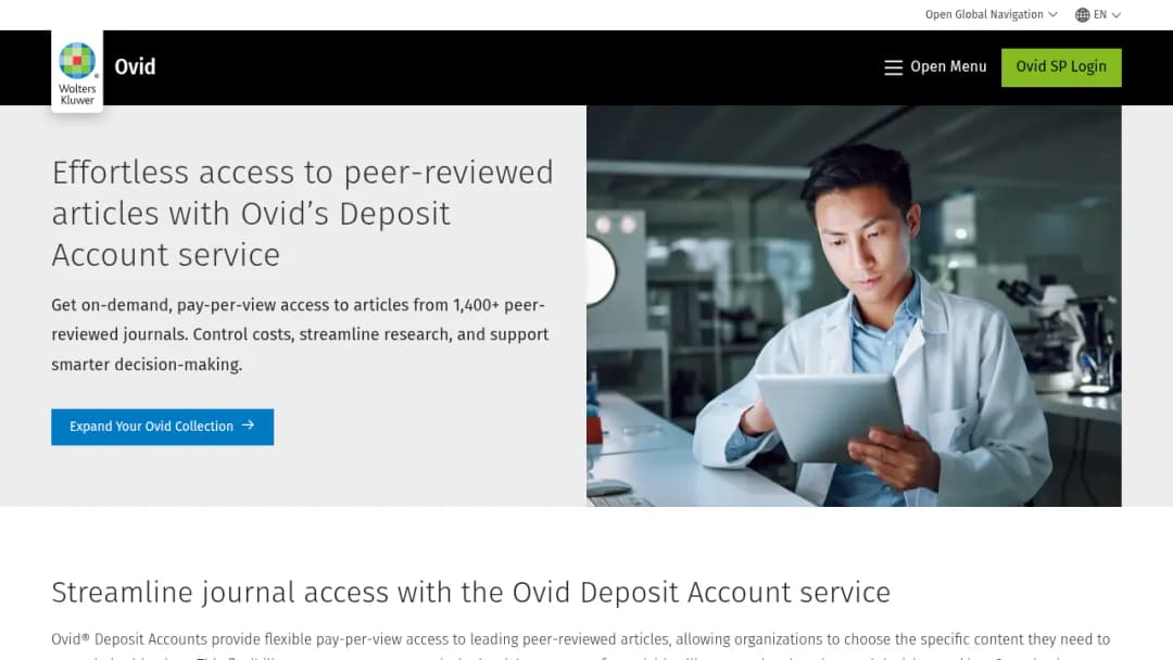 Wolters Kluwer Ovid® Deposit Account service screenshot