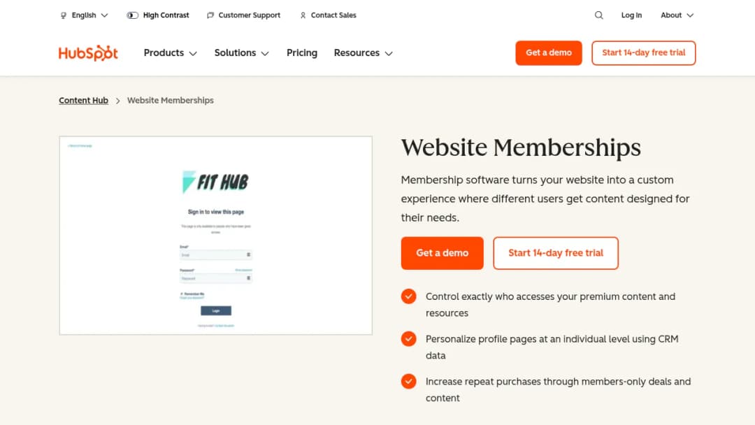 HubSpot Memberships screenshot