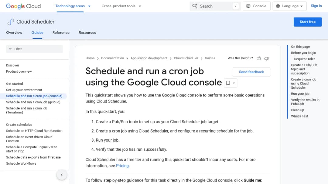 Google Cloud Scheduler screenshot