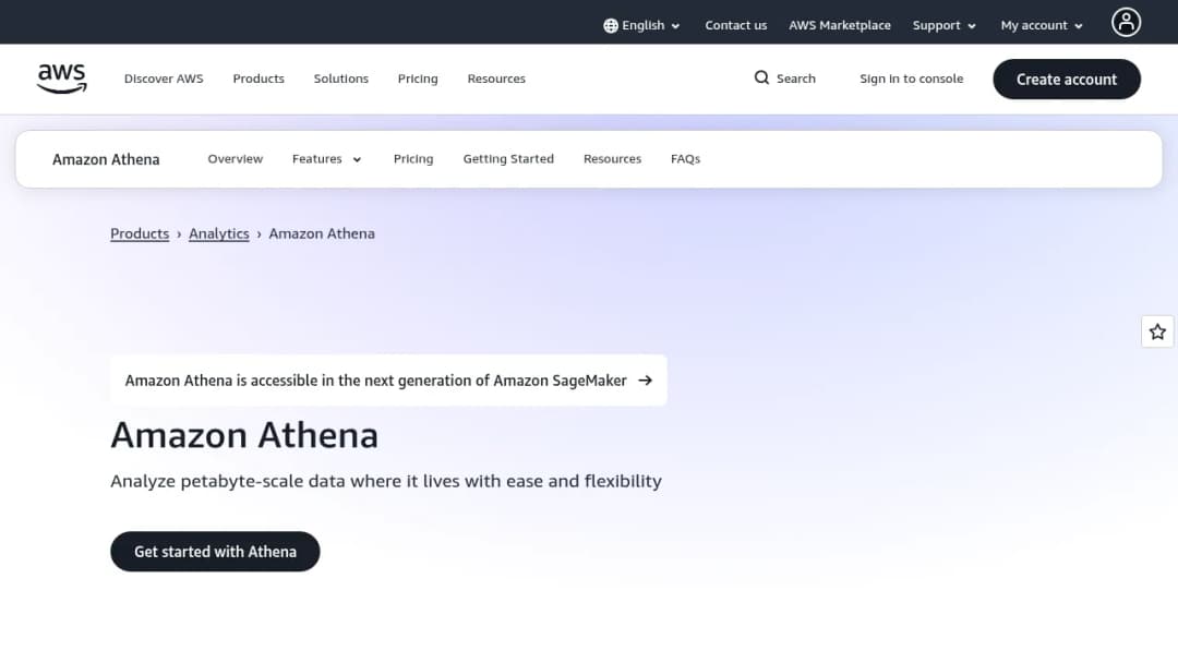 Amazon Athena screenshot