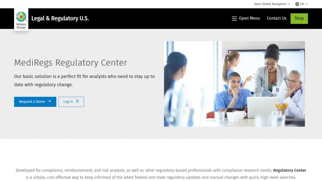 Wolters Kluwer MediRegs Regulatory Center screenshot