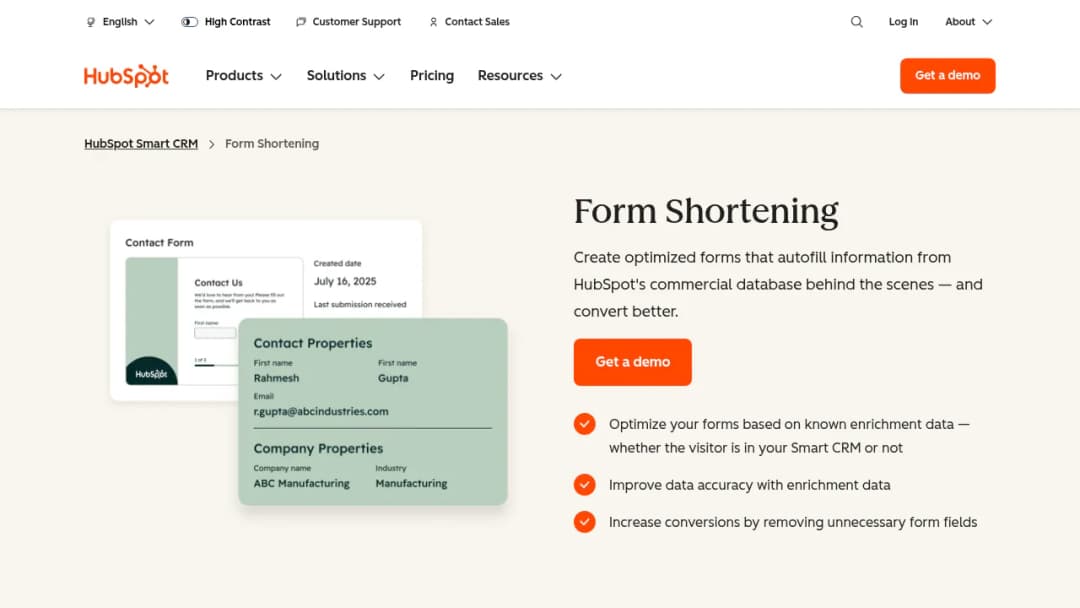 HubSpot Form Shortening screenshot