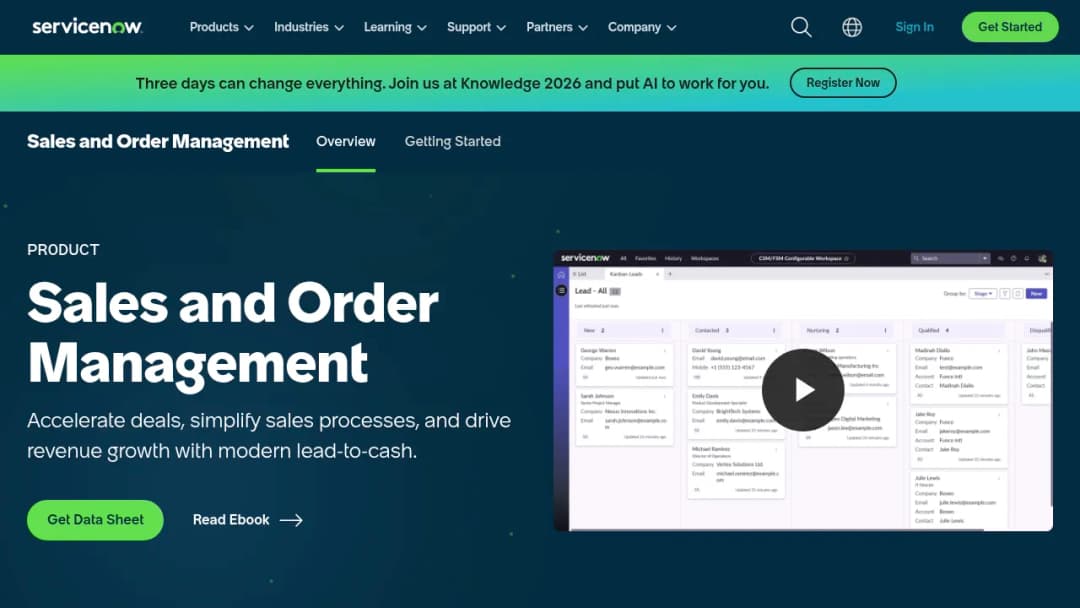 ServiceNow Sales and Order Management screenshot