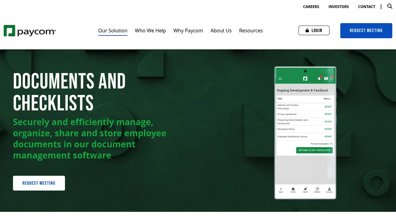 Paycom Documents and Checklists screenshot