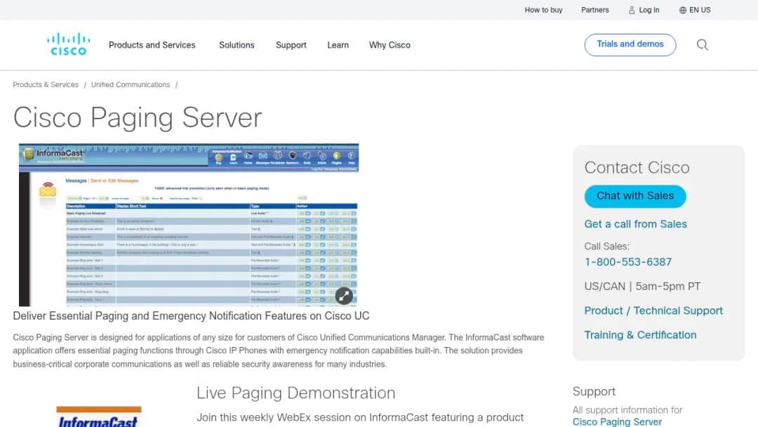 Cisco Paging Server screenshot