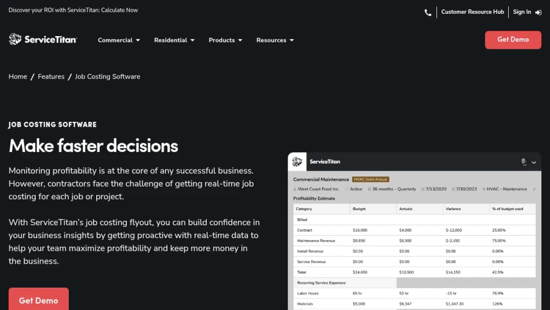 ServiceTitan Job History screenshot