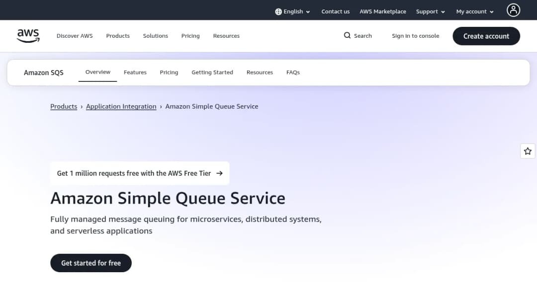 Amazon Simple Queue Service (SQS) screenshot