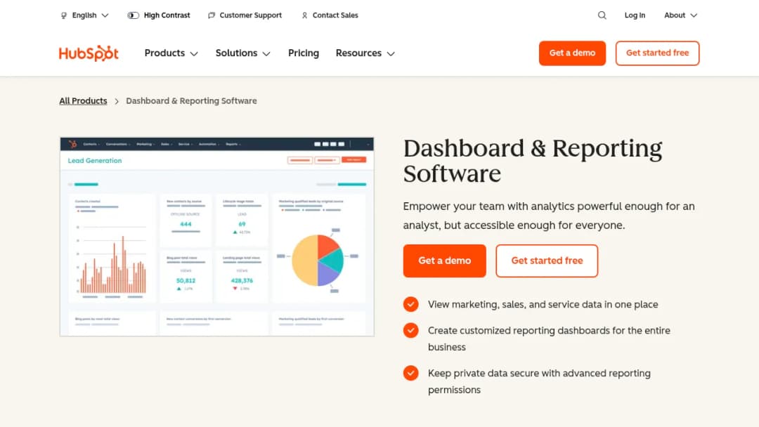 HubSpot Dashboard & Reporting Software screenshot