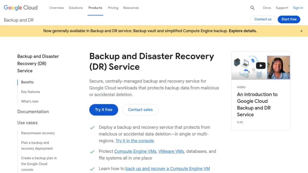Backup and DR Service screenshot