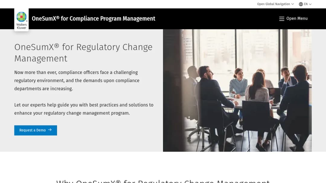 Wolters Kluwer OneSumX® for Regulatory Change Management screenshot