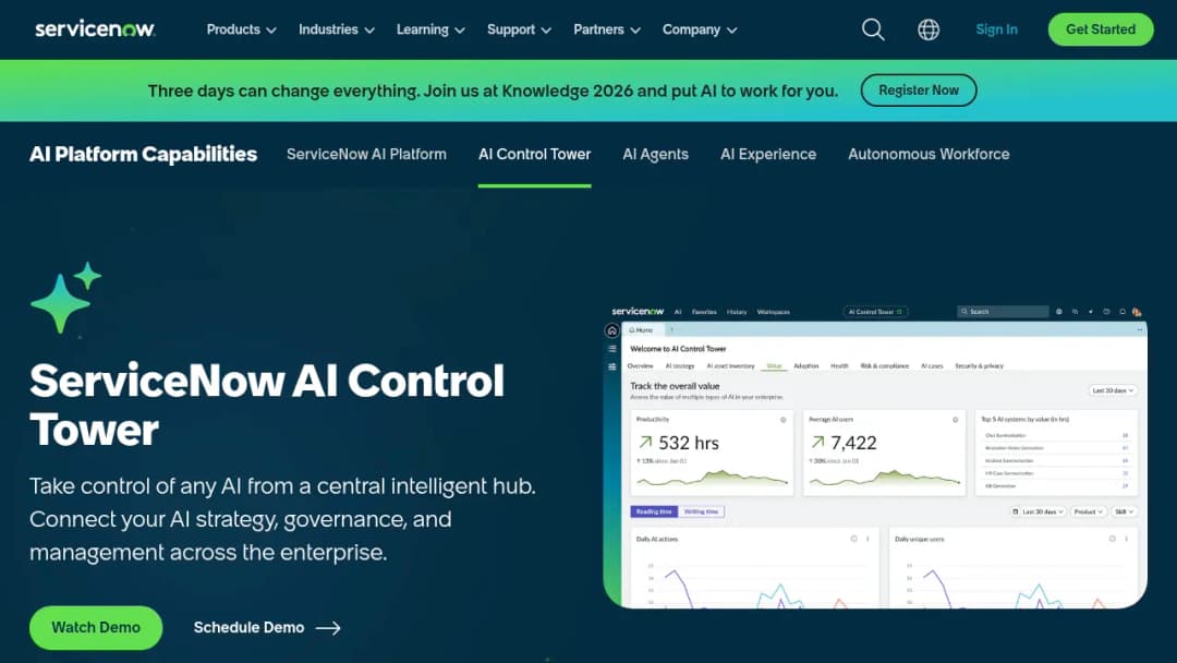 ServiceNow AI Control Tower screenshot