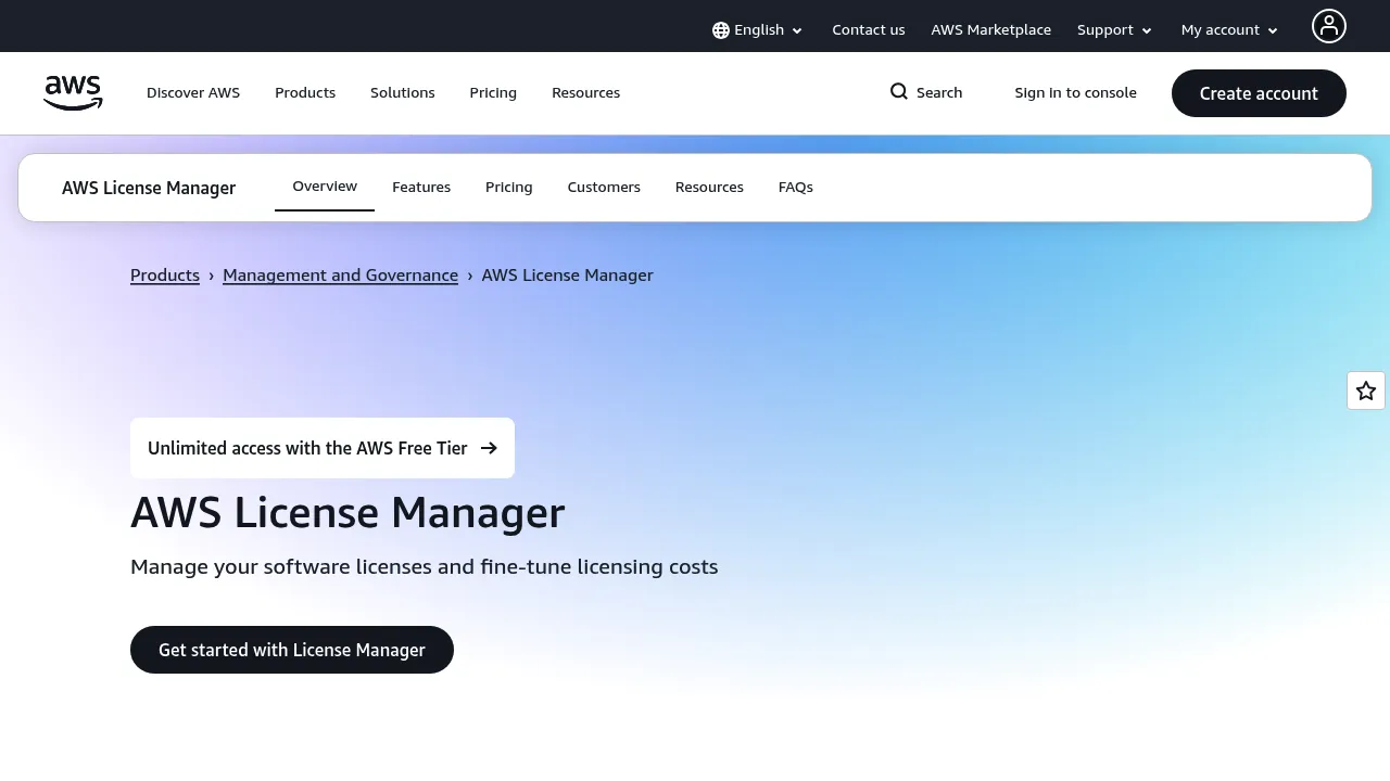 AWS License Manager screenshot