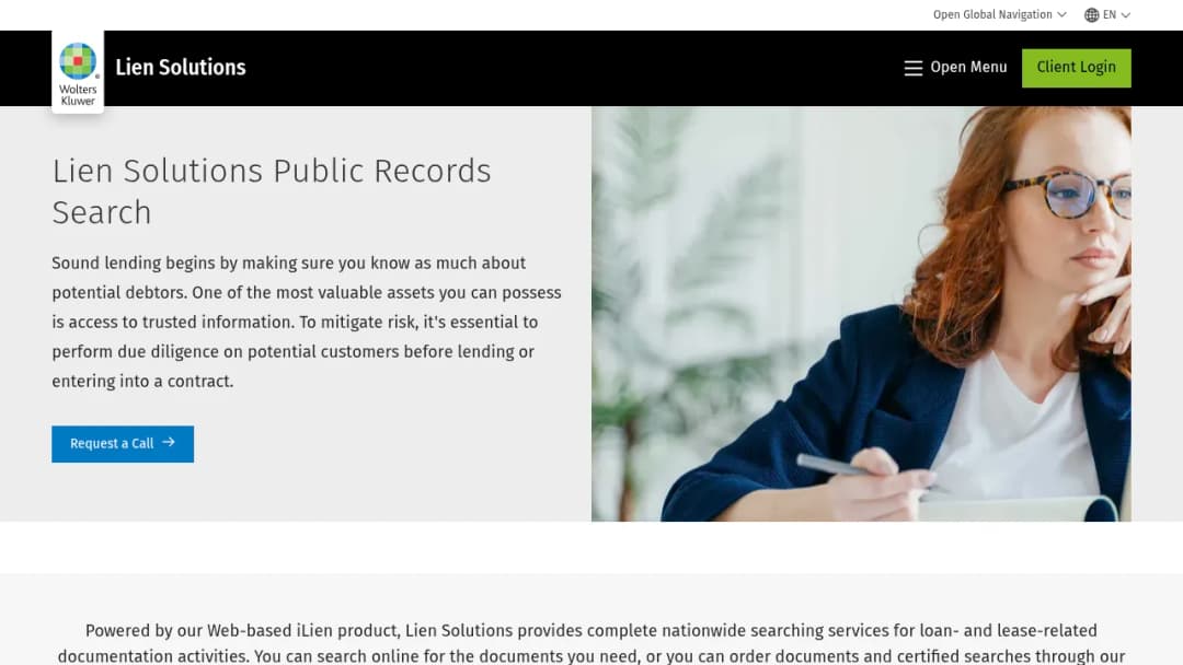 Wolters Kluwer Lien Solutions Public Records Search screenshot