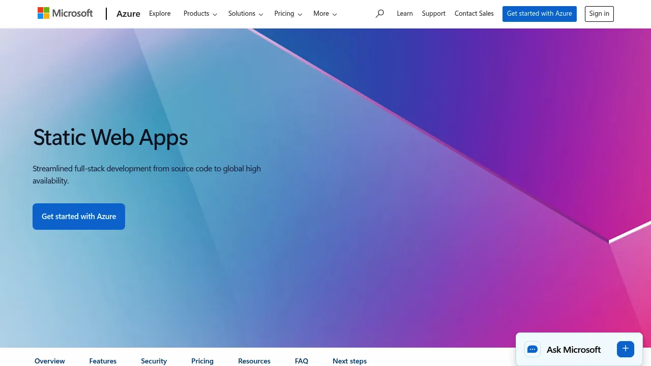 Azure Static Web Apps screenshot