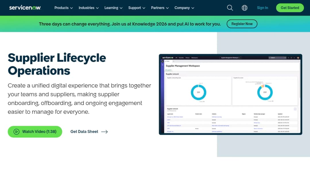 ServiceNow Supplier Lifecycle Operations screenshot
