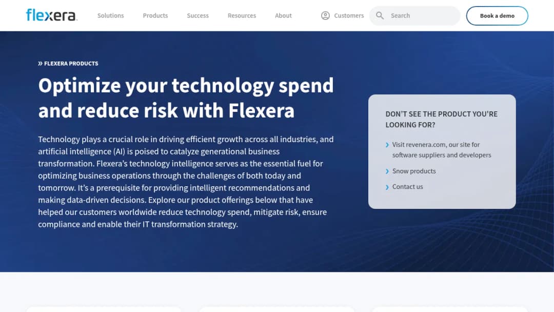 Flexera Snow products screenshot