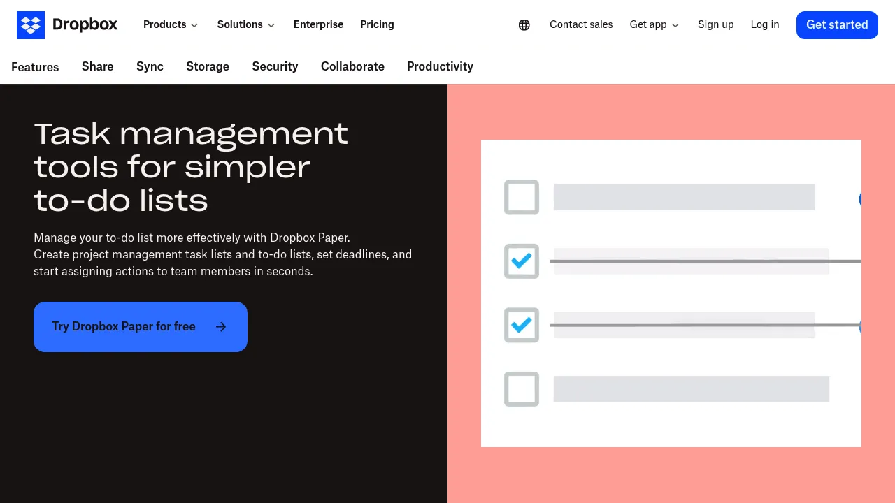 Dropbox Task management screenshot