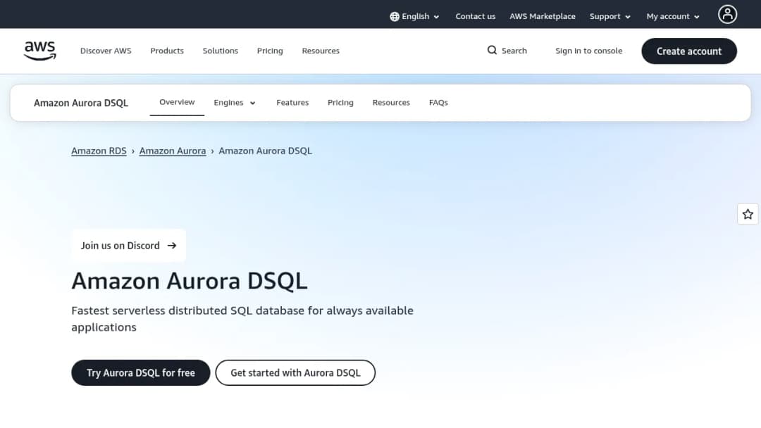 Amazon Aurora DSQL screenshot