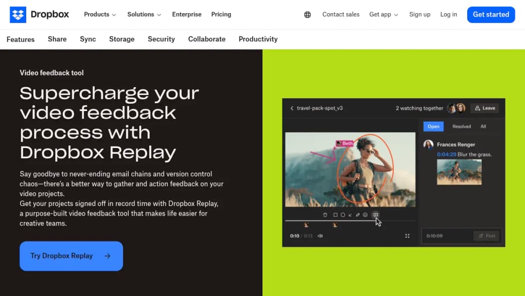 Dropbox Video feedback tool screenshot