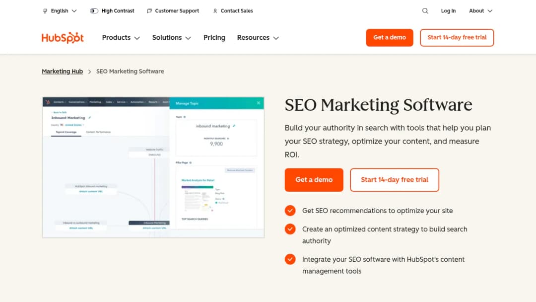 HubSpot SEO Marketing Software screenshot