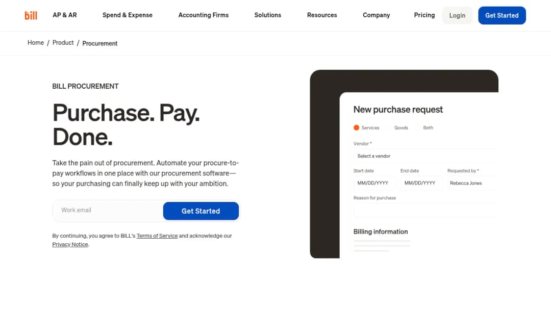 Bill.com Procurement screenshot