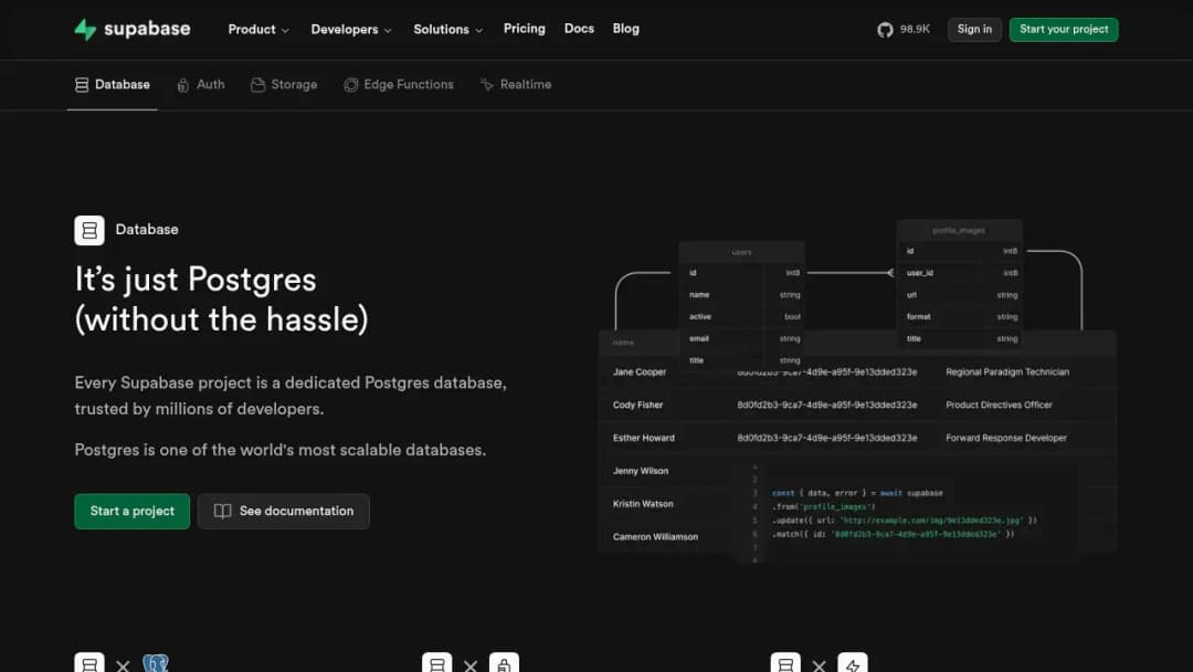 Supabase Database screenshot