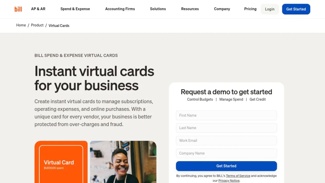 Bill.com Virtual Card screenshot