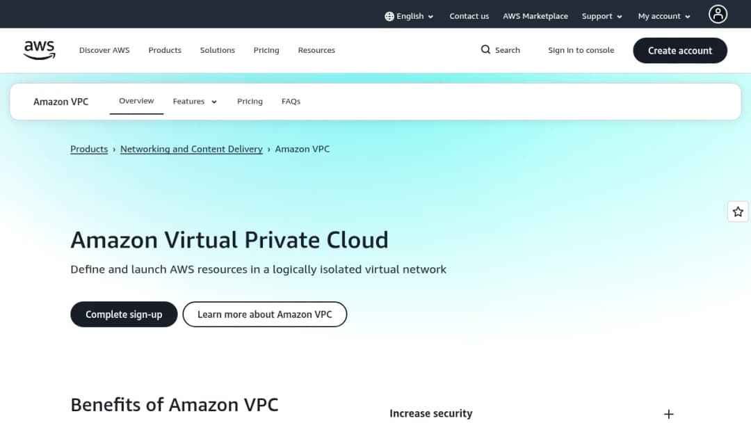 Amazon VPC screenshot