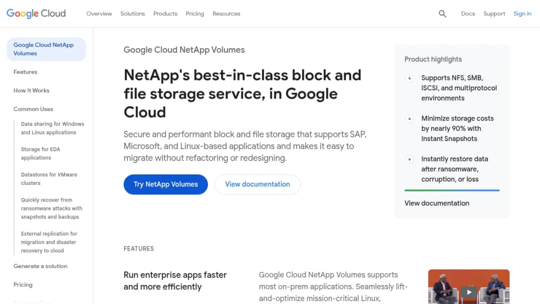 Google Cloud NetApp Volumes screenshot