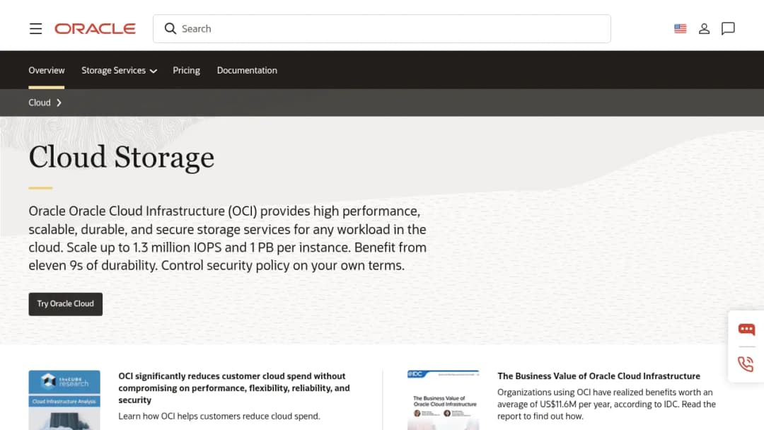 Oracle Cloud Storage screenshot
