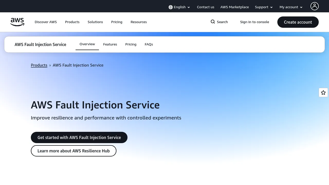 AWS Fault Injection Service screenshot